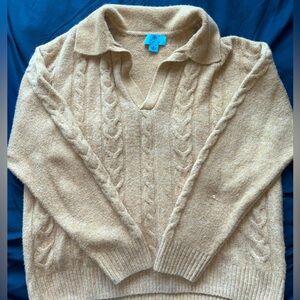 Cece Cable Knit Johnny Collar Sweater